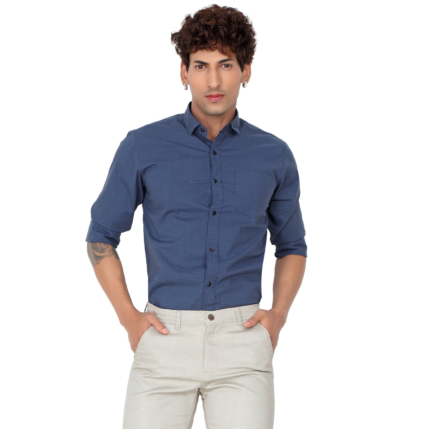 Men’s Oriental Blue Checked Shirt