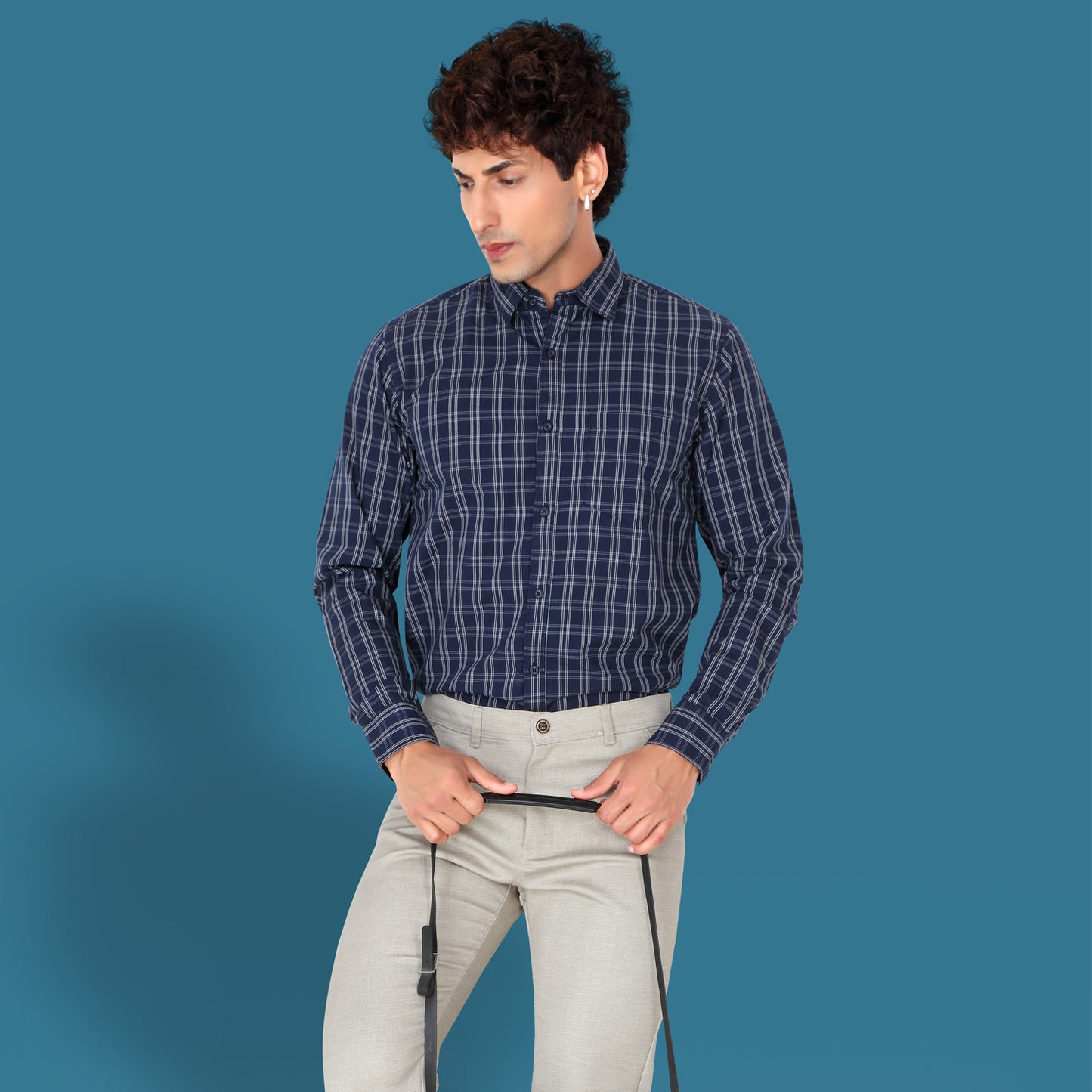 Men’s Space Blue Checked Shirt